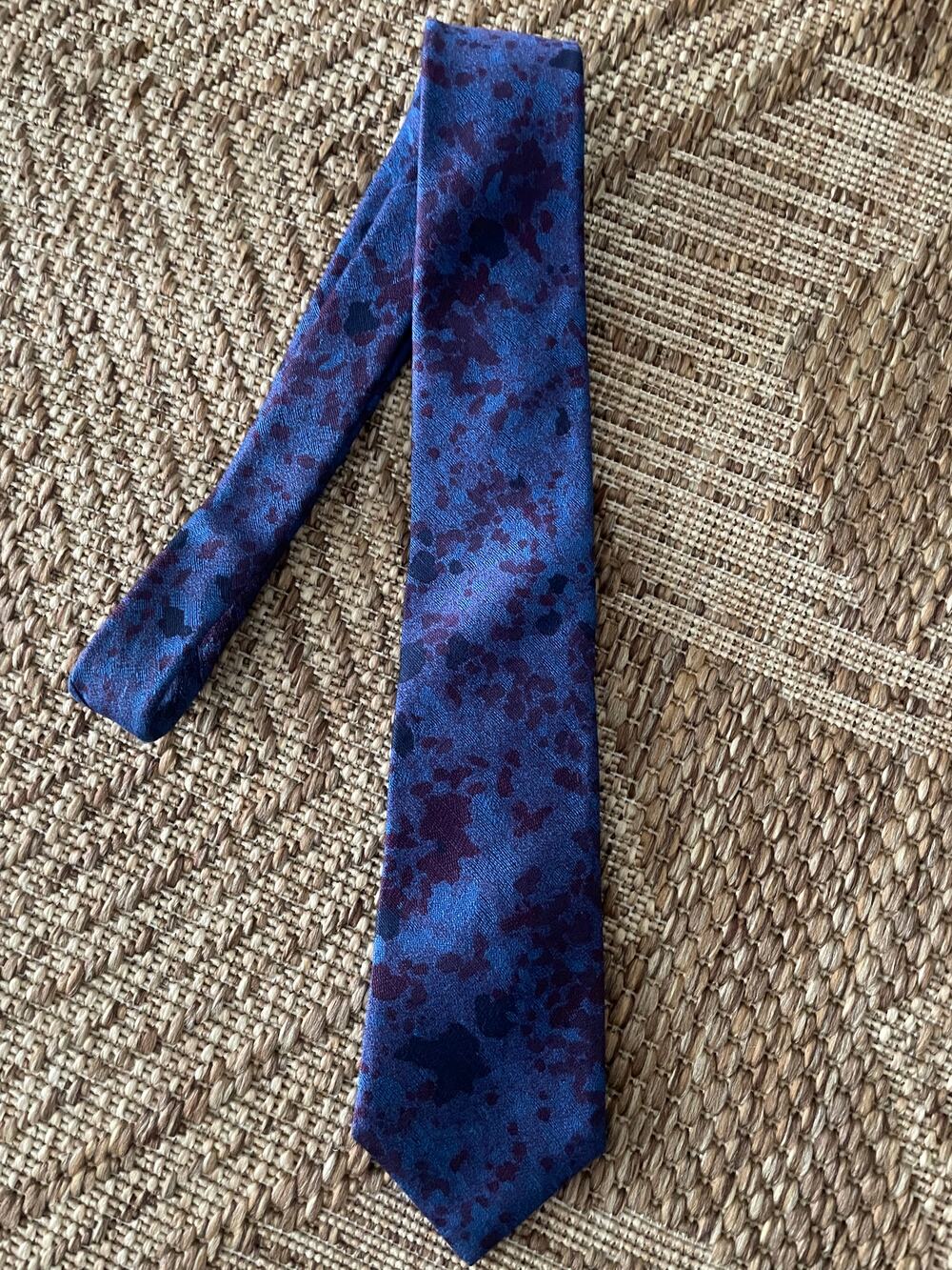 Strathmore All Silk Cobalt Blue with purple abstract splash pattern tie 56" tie